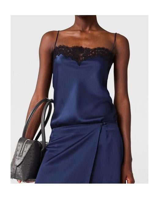 Stella McCartney Blue Lace-Trim Satin Top