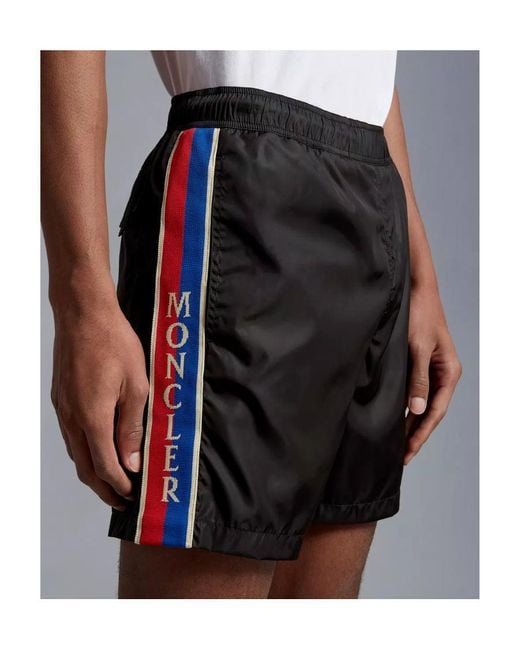 Moncler Black Side Striped Logo Swim Shorts for men