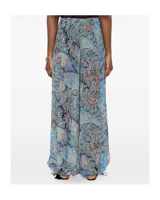 Etro Blue Paisley Wide-Leg Pants