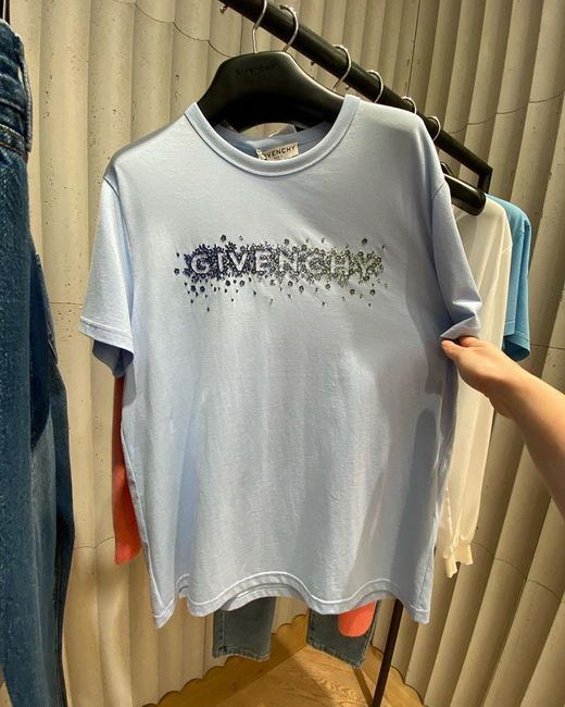 Givenchy Blue Crystal Embroidered Logo T-Shirt