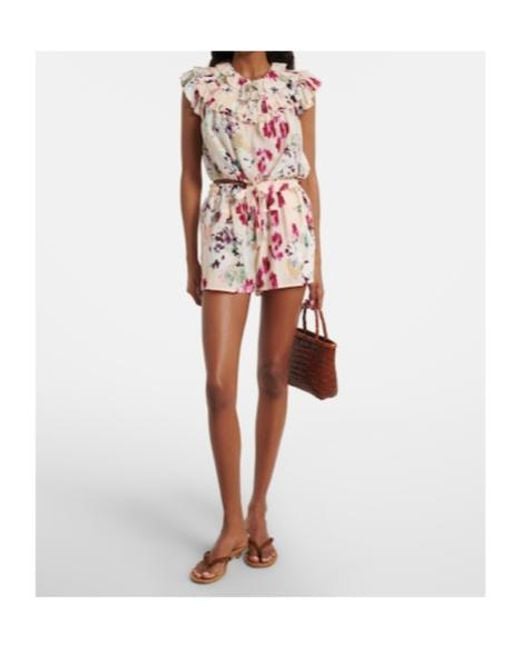 Ulla Johnson Red Aurielle Floral Silk Shorts