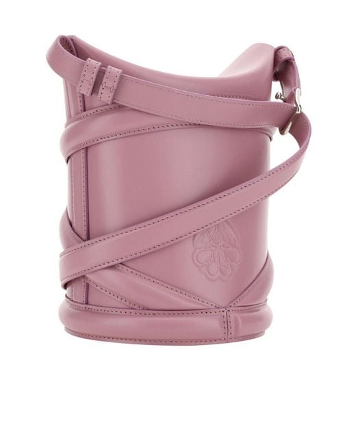 McQueen Pink The Curve Logo Embossed Bucket Bag