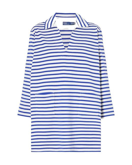 Polo Ralph Lauren Blue Striped Cotton-Jersey Mini Dress