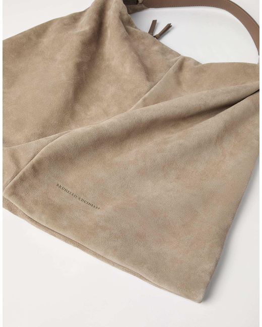 Brunello Cucinelli Natural Logo Embossed Shoulder Bag