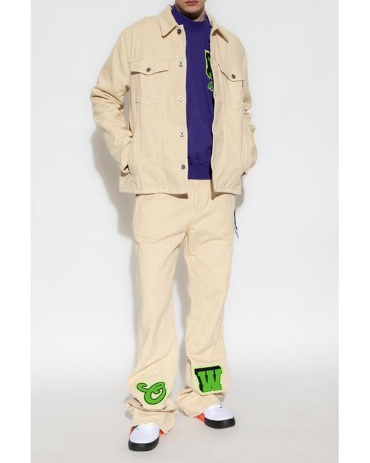 Off-White c/o Virgil Abloh Natural Motif-Embroidered Buttoned Denim Jacket for men