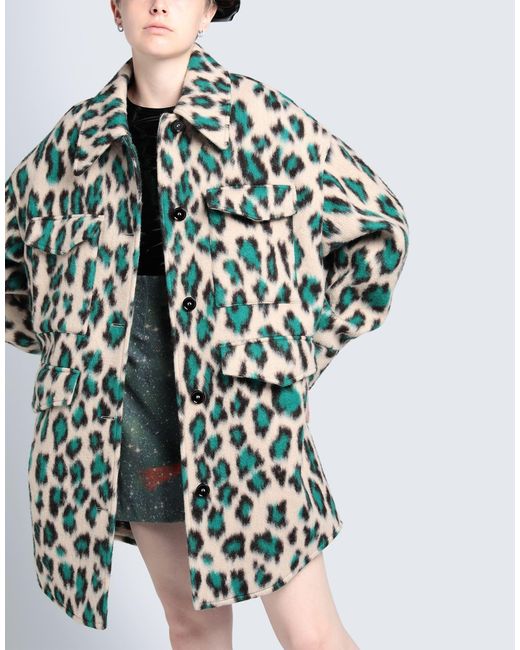 MM6 by Maison Margiela Green Leopard Print Single-Breasted Coat