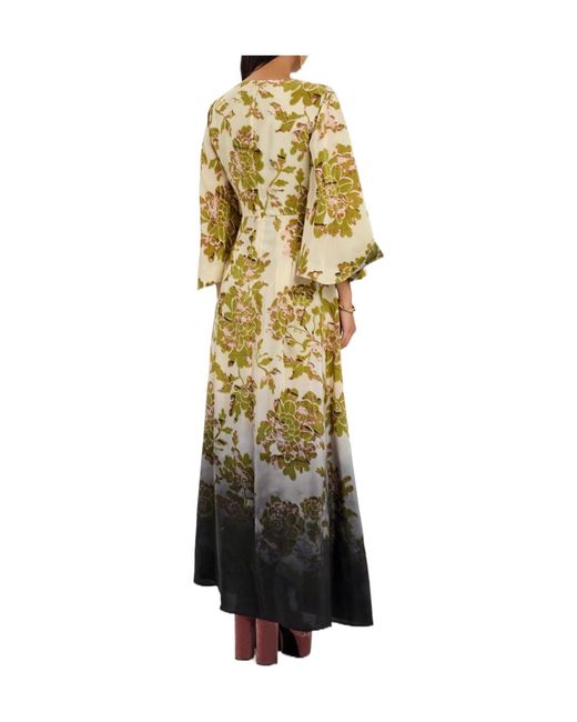 LaDoubleJ Metallic Belle Kaftan Printed Silk Maxi Dress