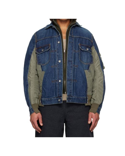 Sacai Blue Patchwork Denim Jacket for men