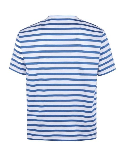 Junya Watanabe Blue Striped Short Sleeve T-Shirt for men