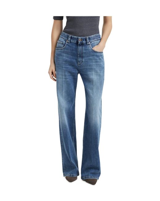 Brunello Cucinelli Blue Logo Patch Straight Leg Jeans
