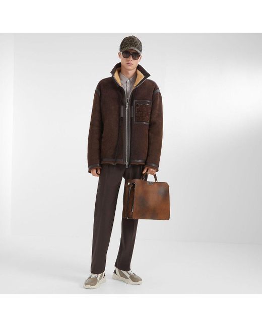 Fendi Brown High Neck Zip-Up Oversized Jacket for men
