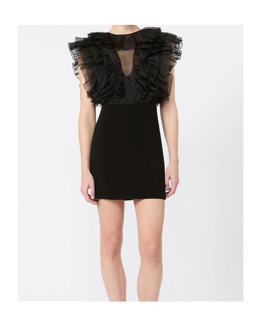 Max Mara Black Tulle-Ruffle Mini Dress
