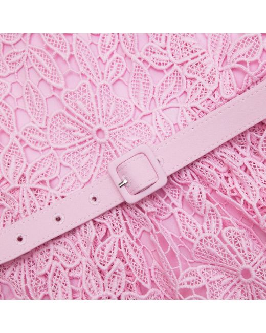 Self-Portrait Pink Guipure-Lace Belted Mini Dress