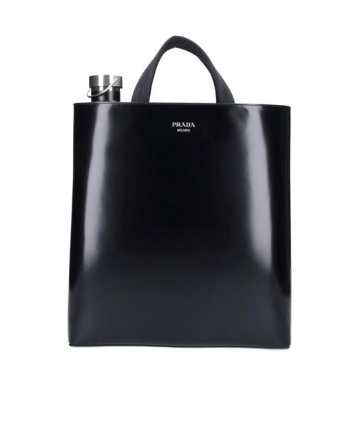 Prada Black Logo Printed Top Handle Bag for men