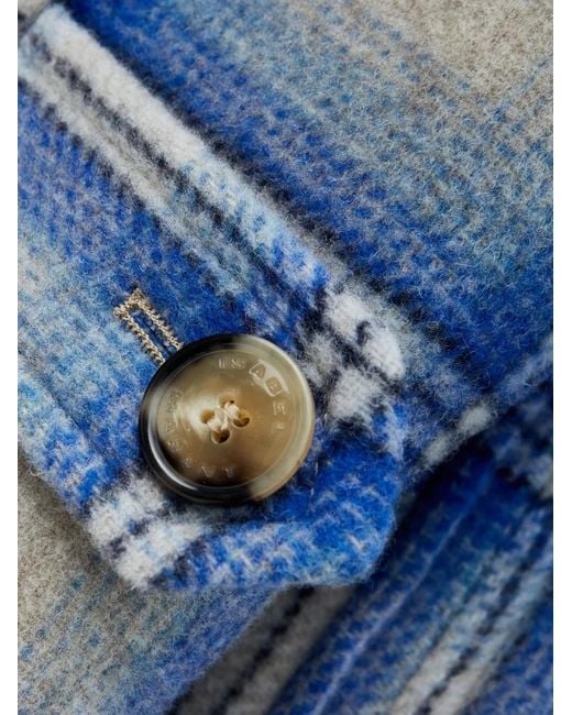 Isabel Marant Blue Plaid-Pattern Wool Coat