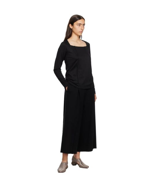 Issey Miyake Black Pleated Long-Sleeved T-Shirt