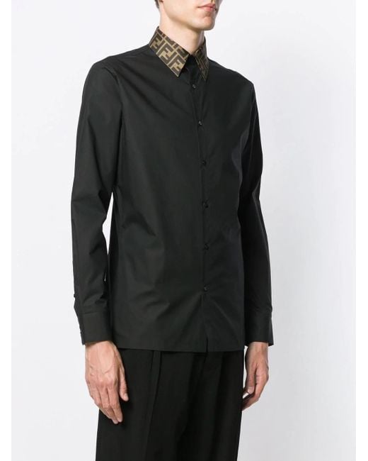 Fendi Black Long Sleeved Ff Jacquard Shirt for men