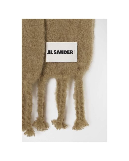 Jil Sander Green Logo Patch Fringed Scarf