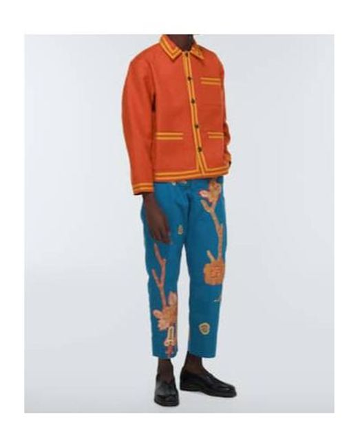 Bode Blue Straight-Leg Casual Pants for men