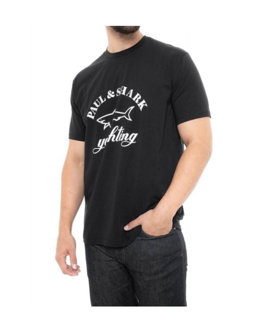 Paul & Shark Black T-Shirt With Round Neck And Short Sleeves for men