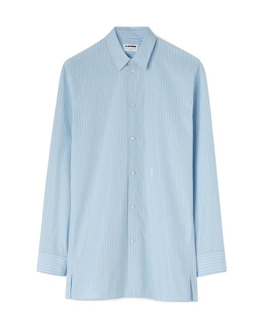 Jil Sander Blue Logo Embroidered Striped Shirt for men