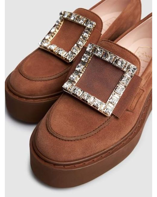 Roger Vivier Brown 50Mm Viv Rangers Strass Suede Loafers