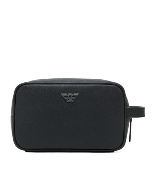 Emporio Armani Black Logo-Plaque Zip Wash Bag for men
