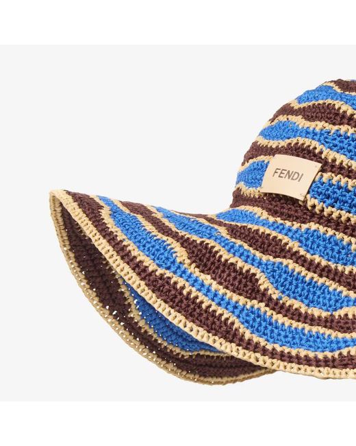 Fendi Blue Wave Crochet Wide-Brimmed Hat