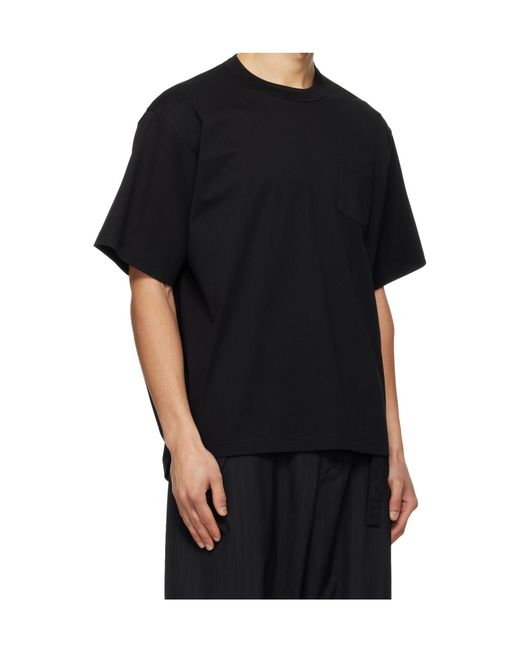 Sacai Black Crew Neck Short-Sleeved T-Shirt for men