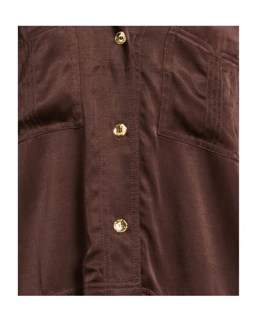 Ganni Brown Satin Solid-Color Shirt