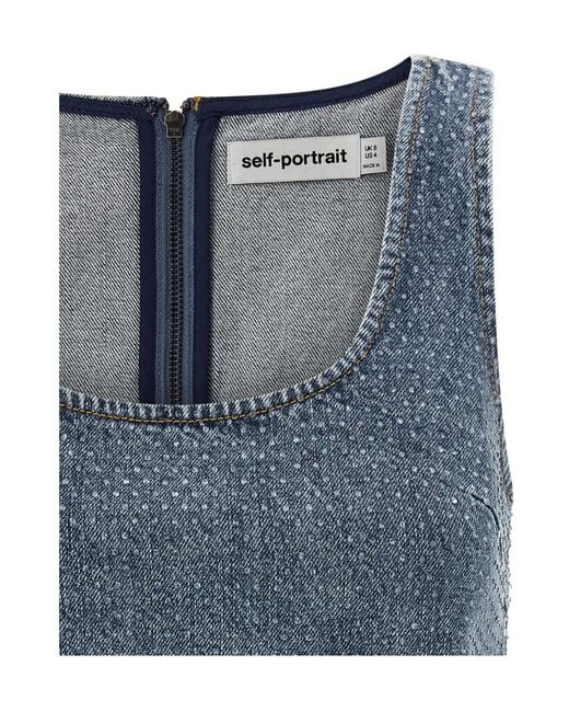 Self-Portrait Blue Embellished Denim Cropped Top