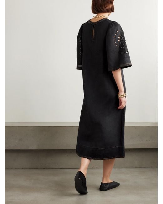 Vita Kin Black Mia Broderie Anglaise Linen Midi Dress