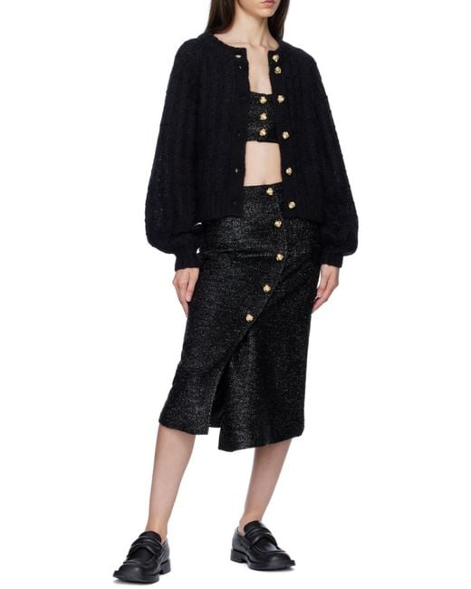 Ganni Black Sparkle Wrap Midi Skirt