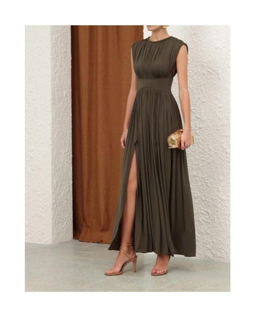 Zimmermann Green Luna Pleated Column Dress