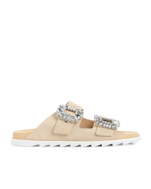 Roger Vivier White Embellished Slip-On Sandals