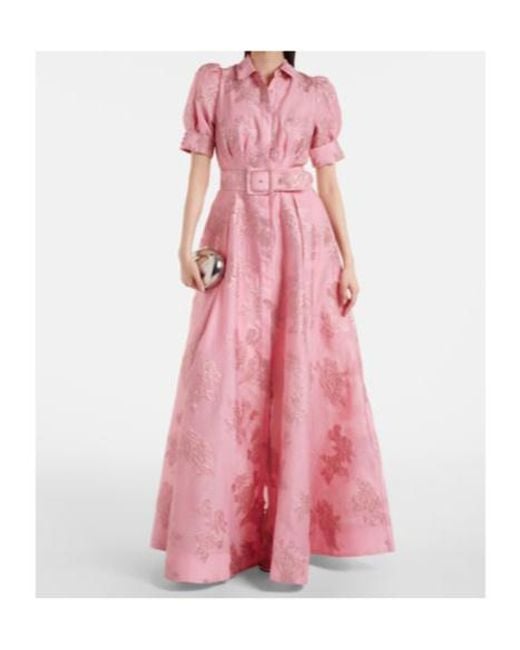 Rebecca Vallance Pink Benette Belted Brocade Shirt Dress
