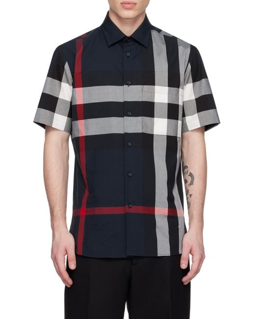 Burberry Blue Somerton Checked Regular-fit Stretch-cotton Shirt for men