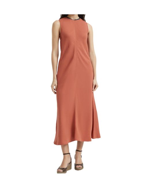 Brunello Cucinelli Red Monili Chain-Detail Midi Dress