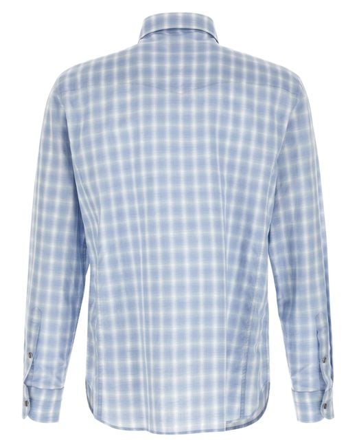 Tom Ford Blue Check Snap-Button Shirt for men