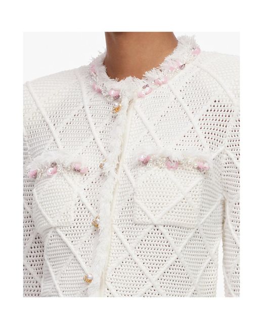 Self-Portrait White Cream Fringe Knit Cardigan