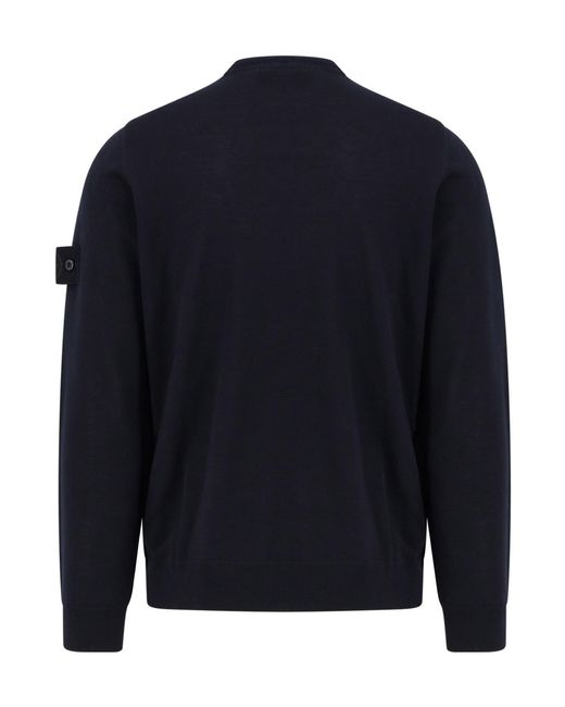 Stone Island Blue Logo-Patch Crewneck Jumper for men