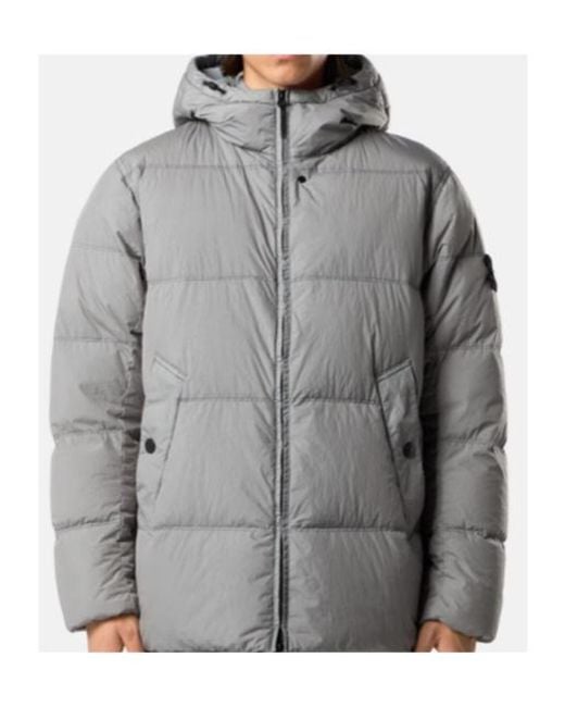 Stone Island Gray Shaped Padded Hood Jacket With Double-Adjustable Drawstring, Slanted Snap Pockets & Two-Way Zip for men