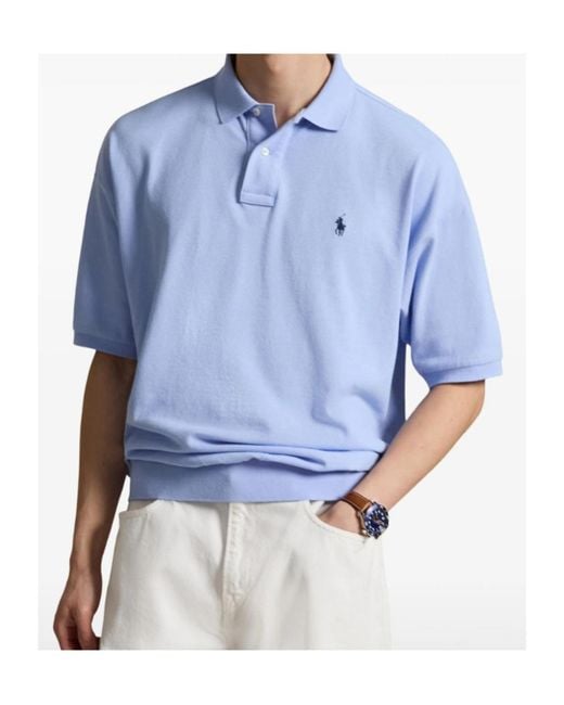 Polo Ralph Lauren Blue Oversized Knit Polo Shirt for men