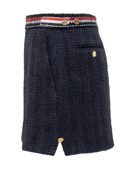 Thom Browne Blue 4 Bar-Tab Striaght Hem Tweed Skirt