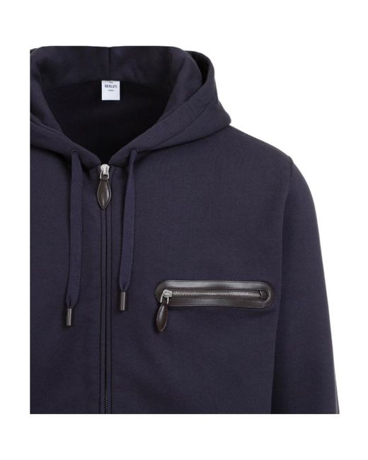 Berluti Blue Zip-Up Drawstring Hoodie for men