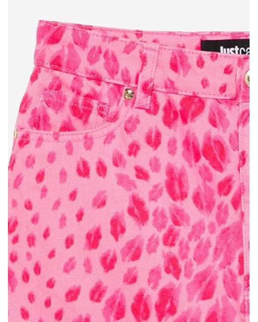 Just Cavalli Pink Animal-Print Denim Mini Skirt