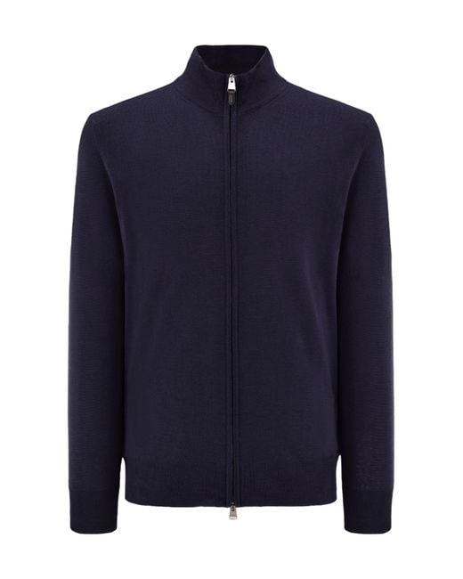 Canali Blue Zip-Up Mock-Neck Knitted Sweater for men