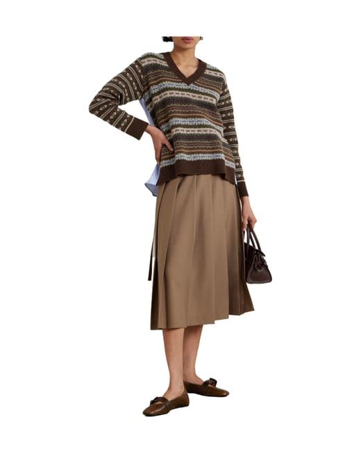 Sea Multicolor Ciara Striped Cotton-Poplin And Fair Isle Wool Sweater