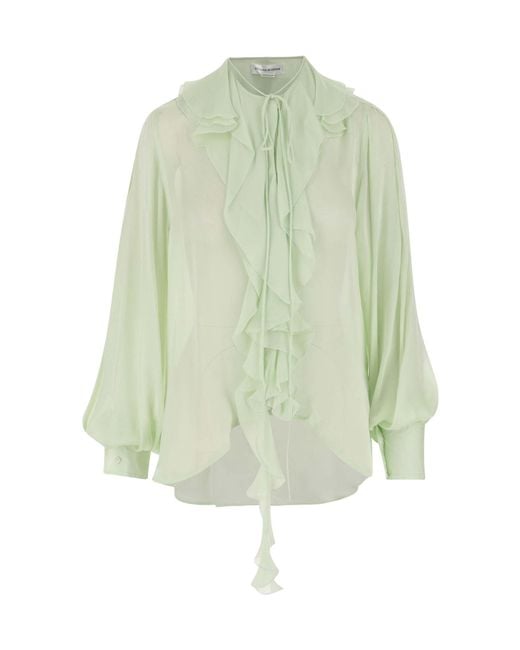 Victoria Beckham Green Ruffled Detailed High-Low Hem Shirt