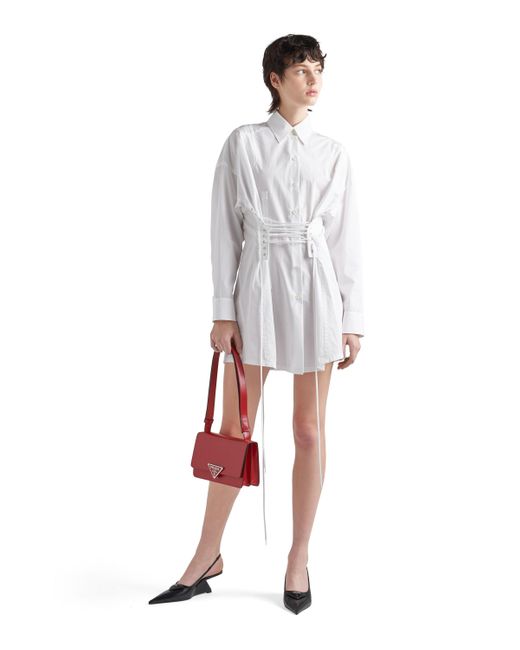 Prada White Lace-Up Long Sleeved Shirt Dress